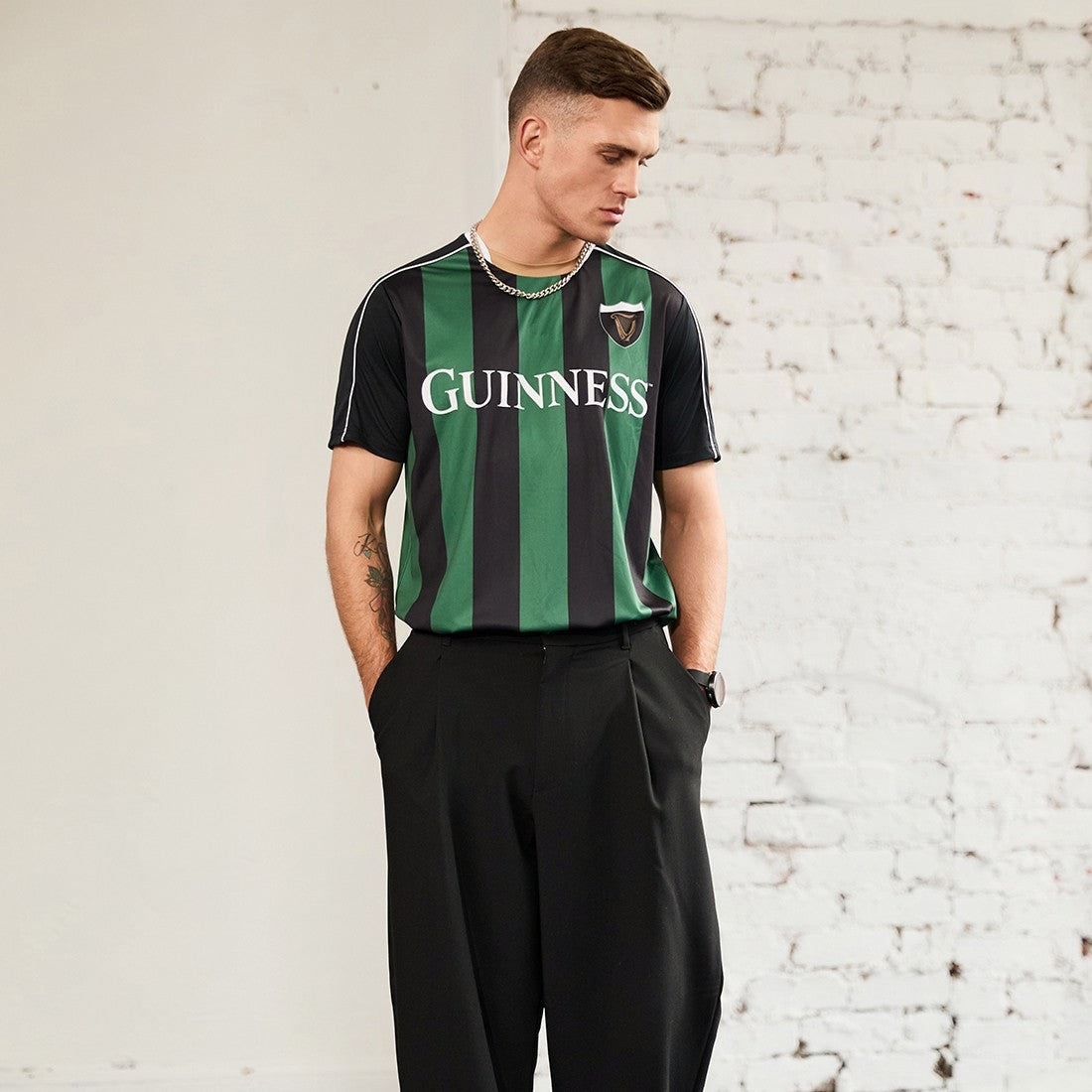 Guinness Striped Performance Top - Black & Bottle Green