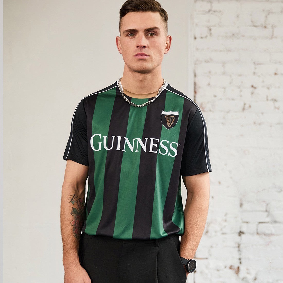 Guinness Striped Performance Top - Black & Bottle Green