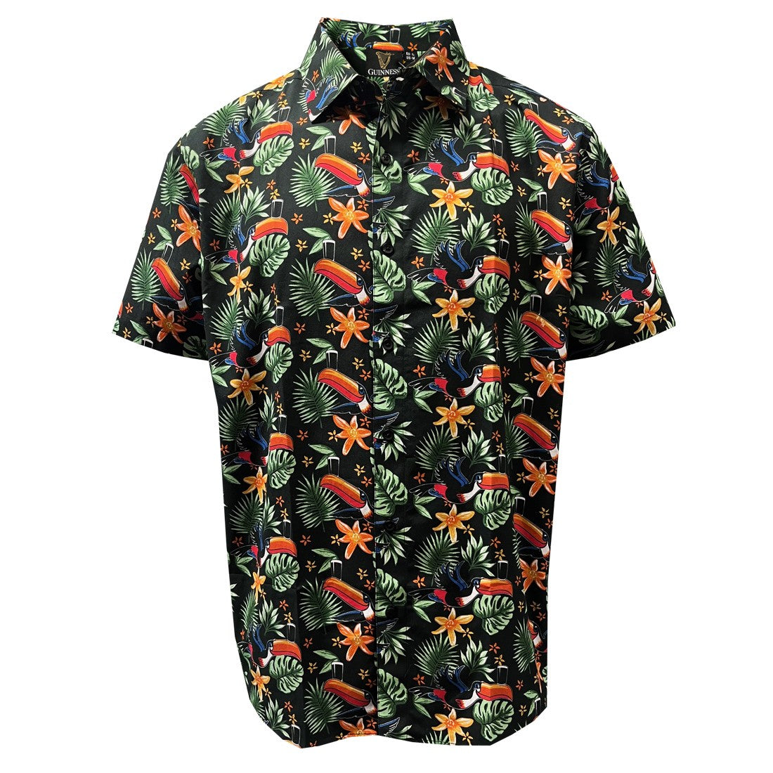 Guinness Toucan Hawaiian Print Short Sleeve Shirt in Black