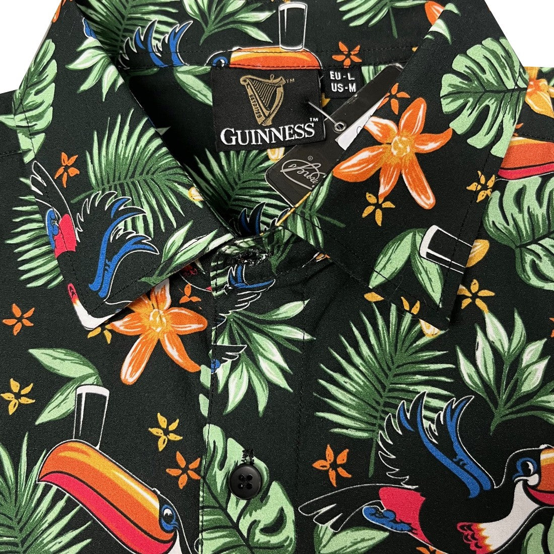 Guinness Toucan Hawaiian Print Short Sleeve Shirt in Black