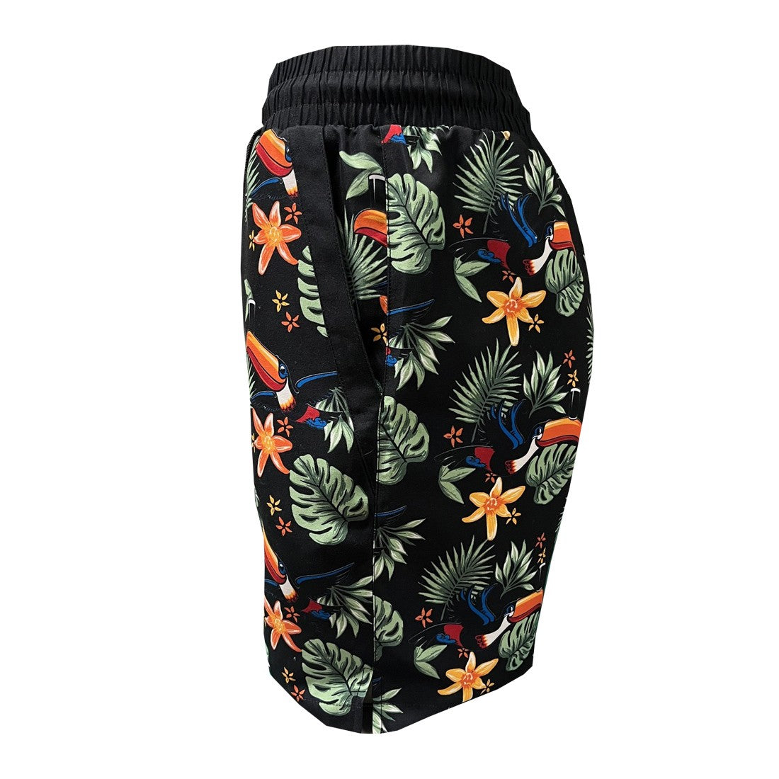Guinness Toucan Hawaiian Print Swim Shorts in Black