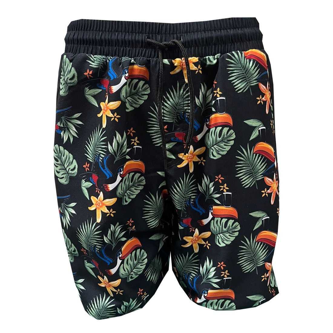 Guinness Toucan Hawaiian Print Swim Shorts in Black