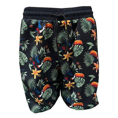 Guinness Toucan Hawaiian Print Swim Shorts in Black