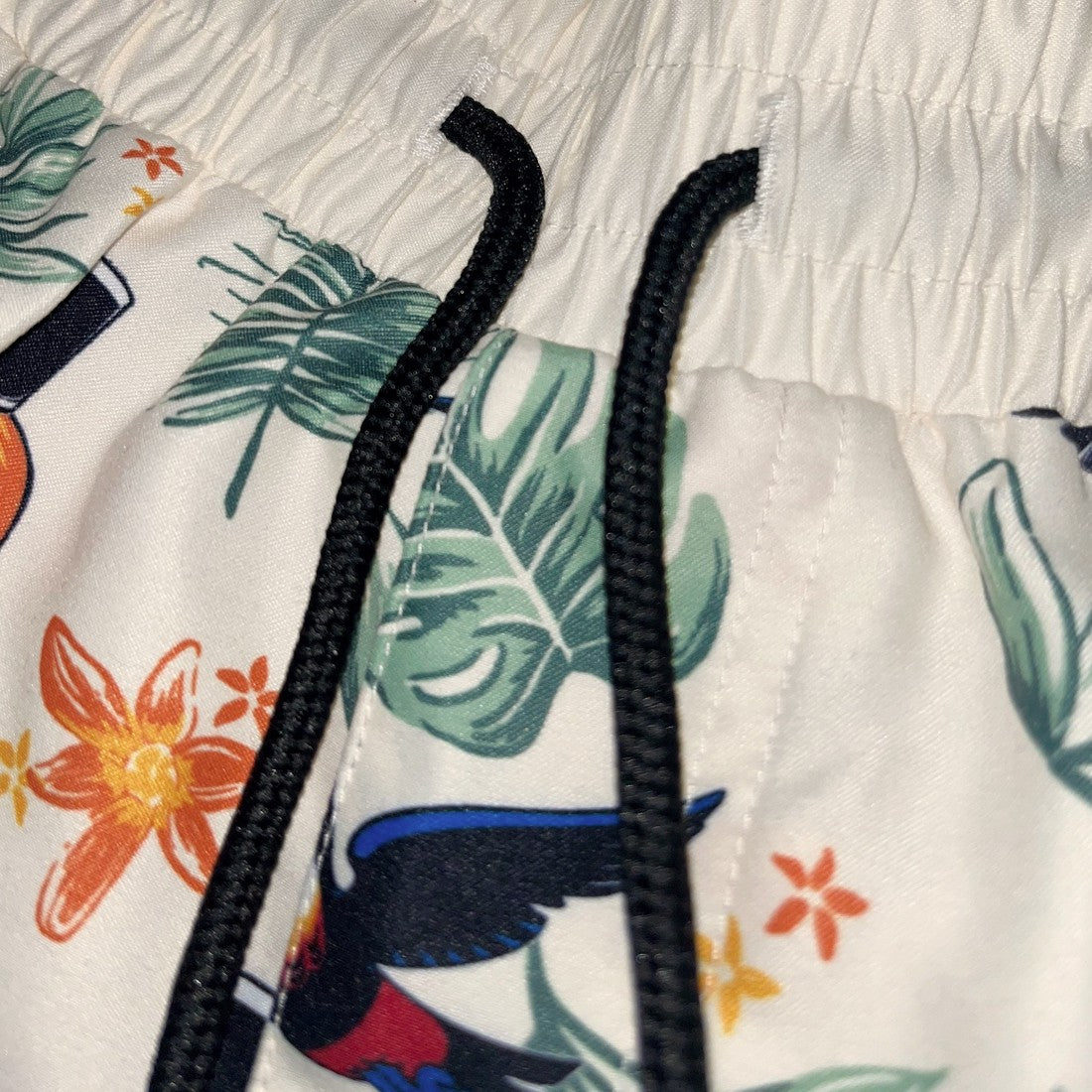 Guinness Toucan Hawaiian Print Swim Shorts in Cream