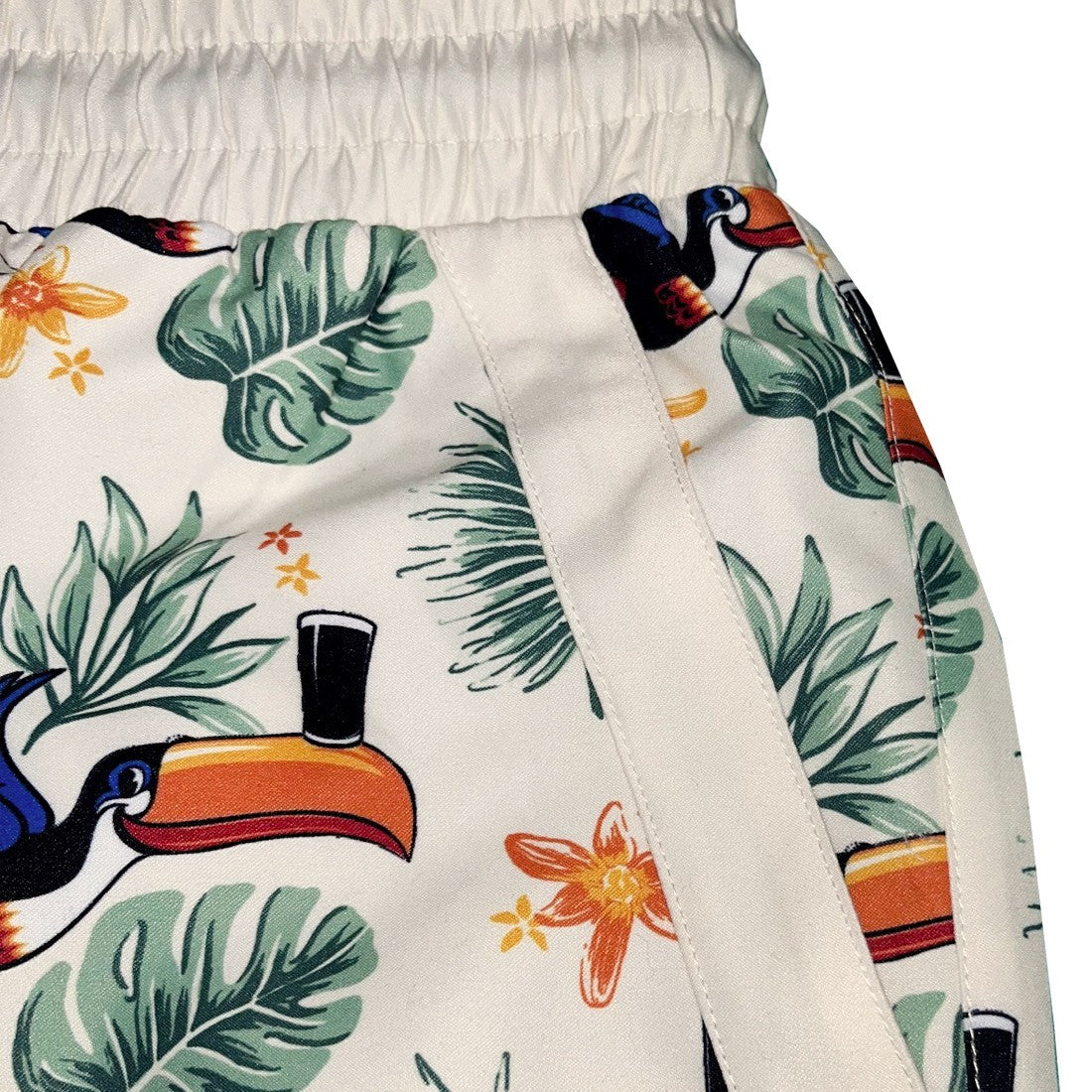Guinness Toucan Hawaiian Print Swim Shorts in Cream