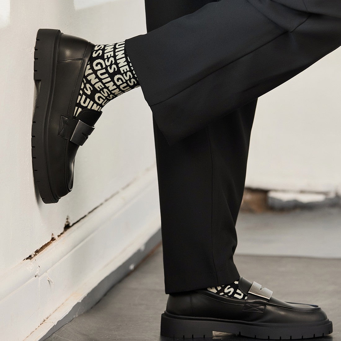 Guinness Word Bamboo Socks in Black & Cream