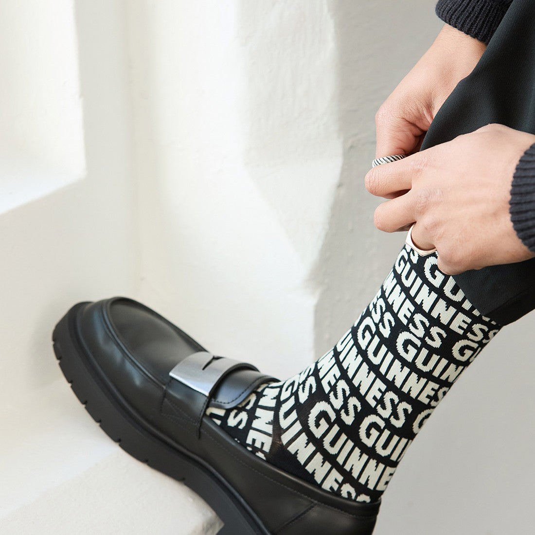 Guinness Word Bamboo Socks in Black & Cream