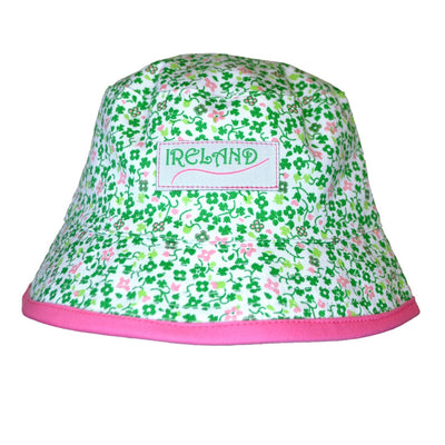 Ireland All-Over Shamrock Kids Bucket Hat in Green & Pink