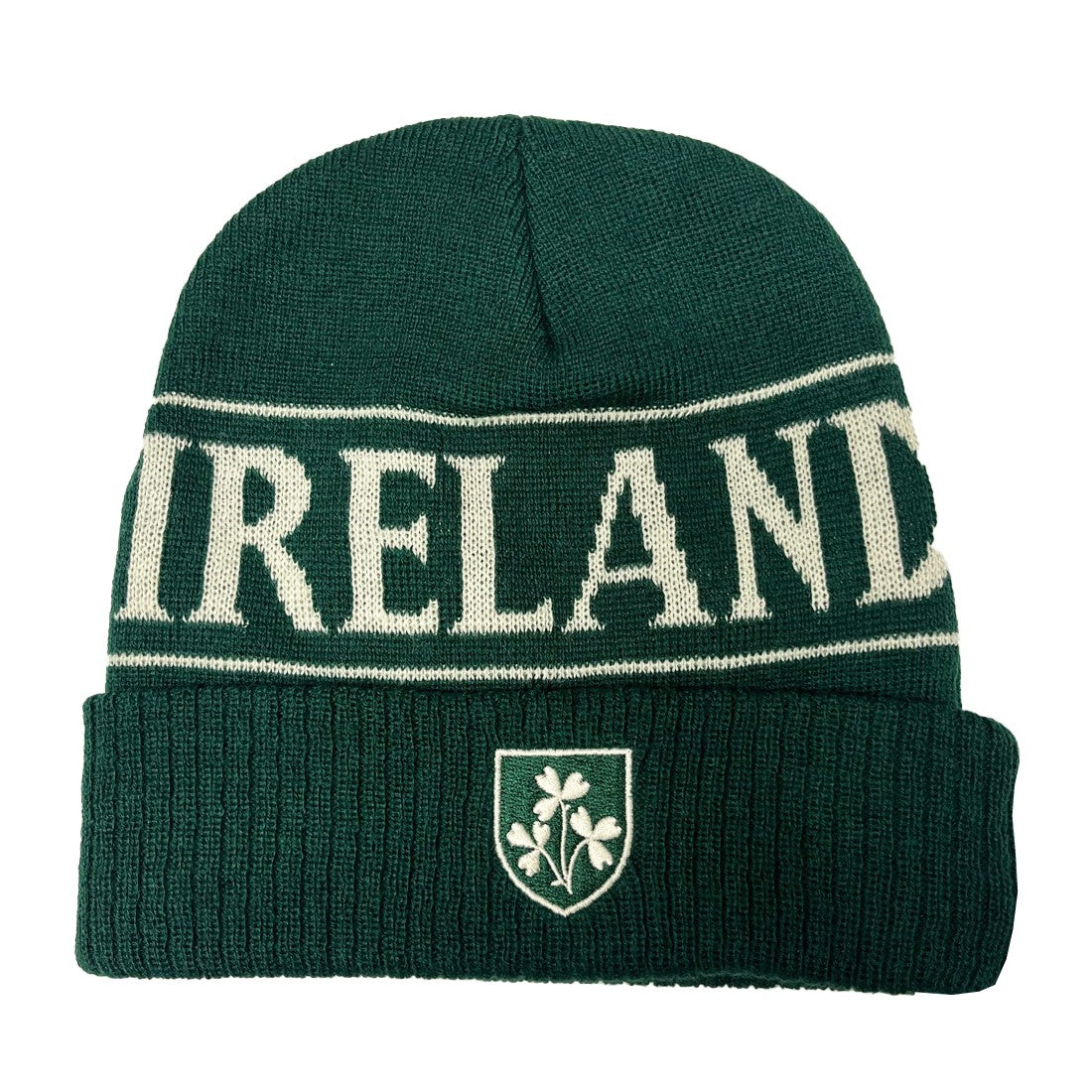 Ireland Beanie Hat in Bottle Green & Cream