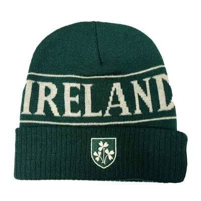 Ireland Beanie Hat in Bottle Green & Cream