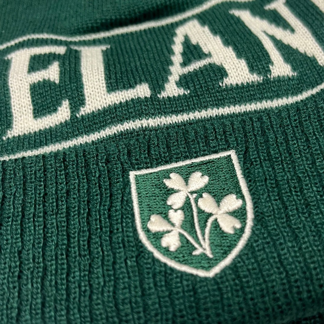 Ireland Beanie Hat in Bottle Green & Cream