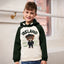 Ireland Bear Kids Raglan Hoodie in Mid Green & Cream