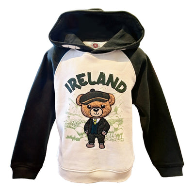 Ireland Bear Kids Raglan Hoodie in Mid Green & Cream