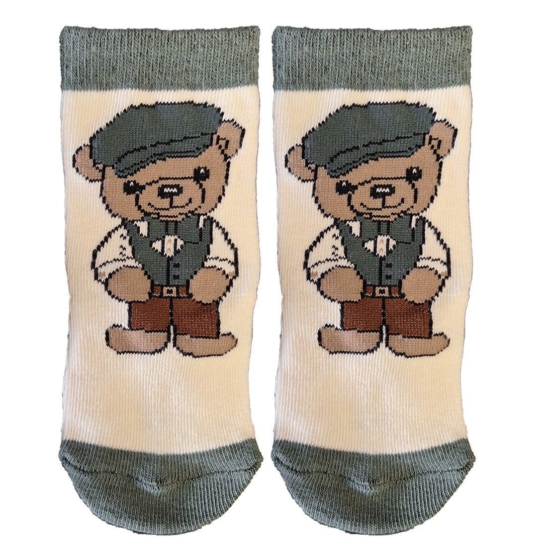 Ireland Bear Kids Socks in Thyme & Cream