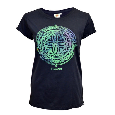 Ireland Celtic Coloured Ladies T-shirt in Navy