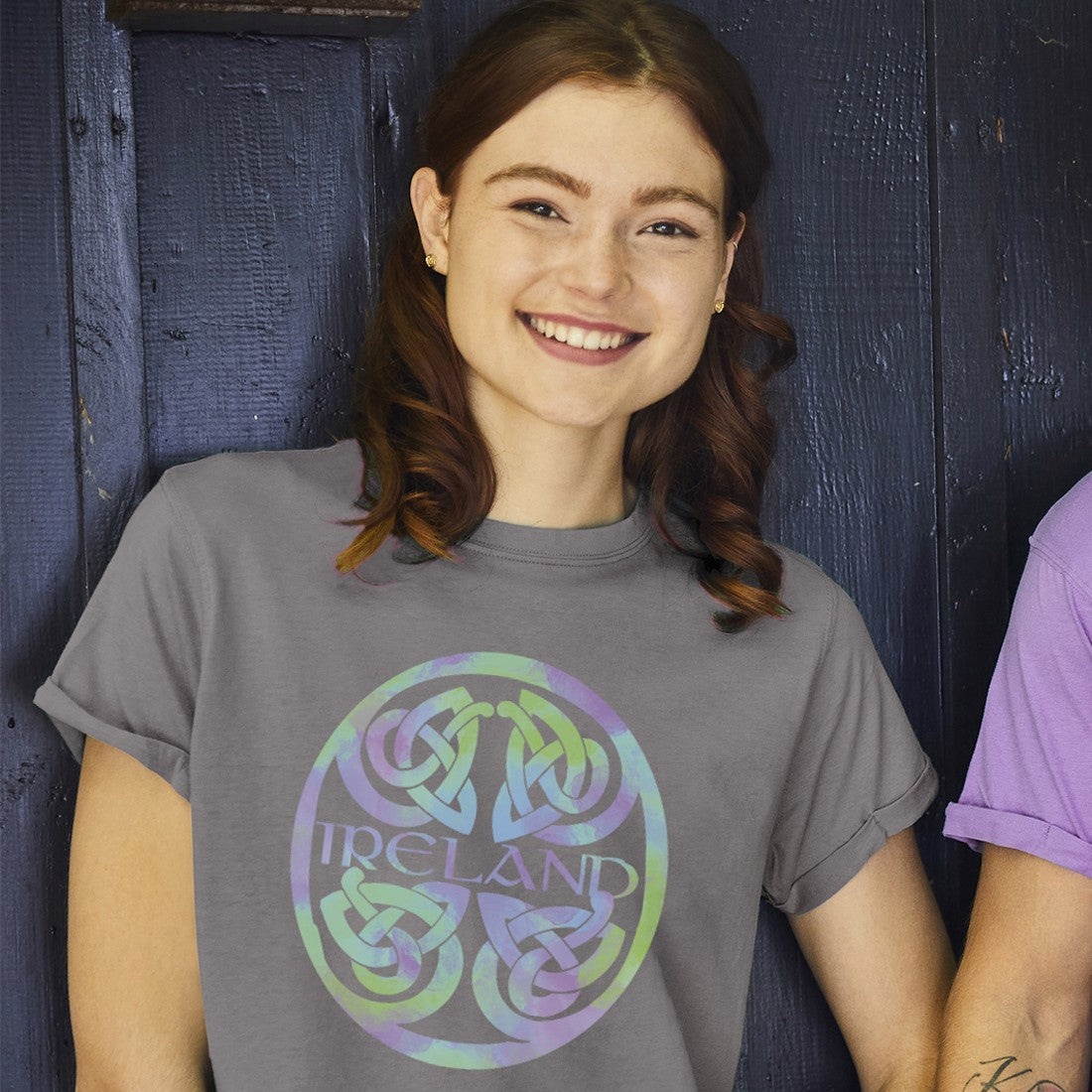 Ireland Celtic Design Ladies T-shirt in Pewter Grey