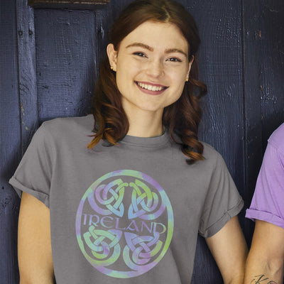 Ireland Celtic Design Ladies T-shirt in Pewter Grey