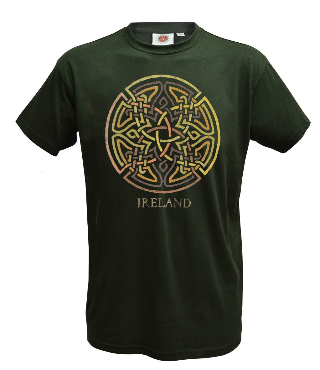 Ireland Celtic Design Mens T-shirt in Bottle Green