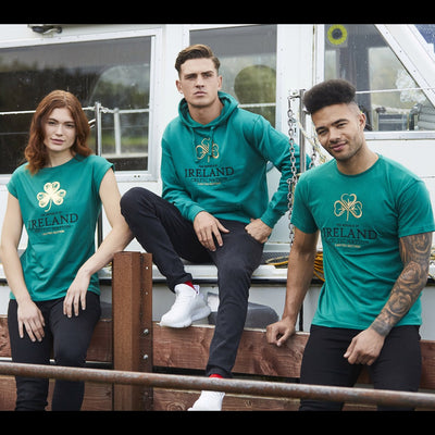 Ireland Celtic Nation Shamrock Embroidered T-Shirt in Green