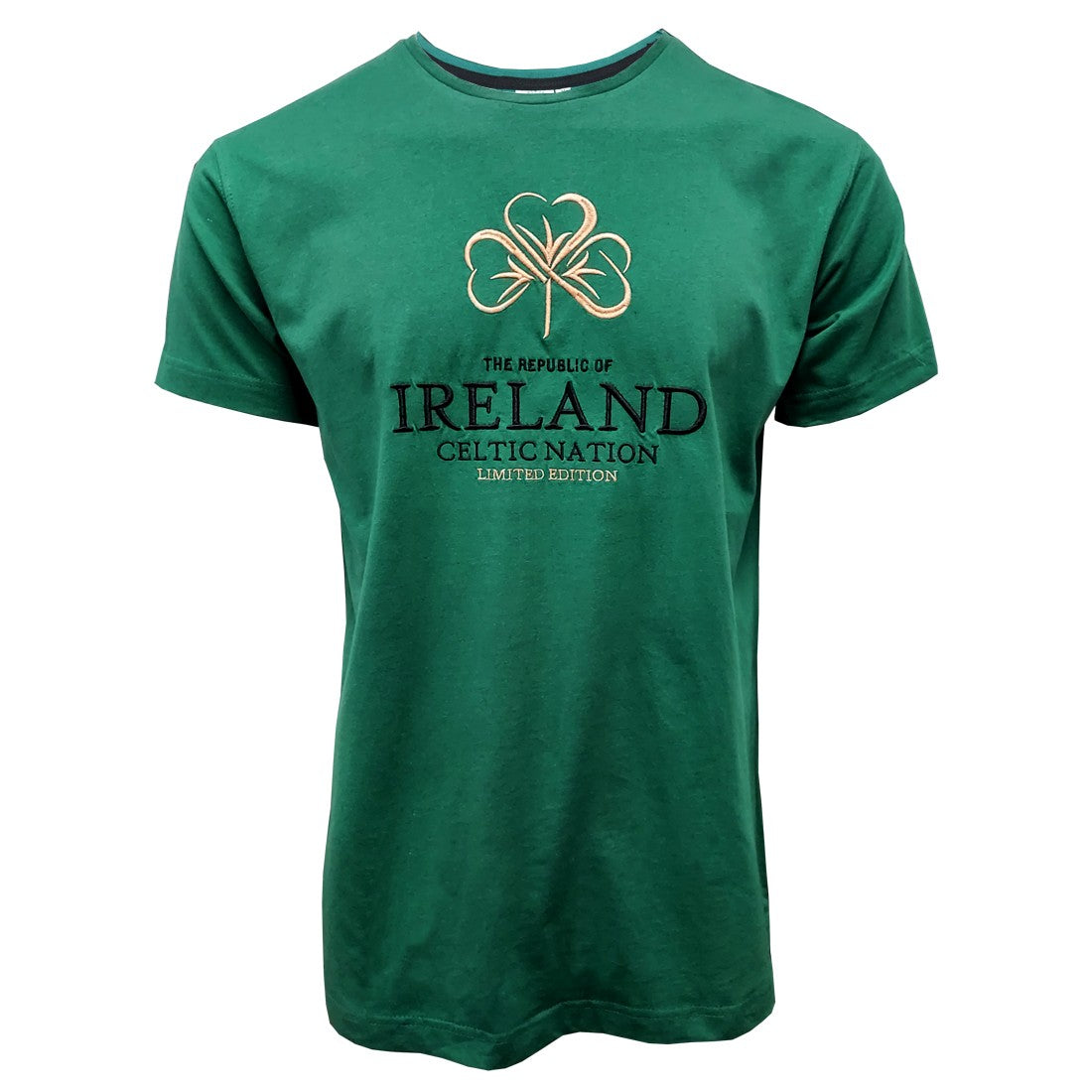Ireland Celtic Nation Shamrock Embroidered T-Shirt in Green