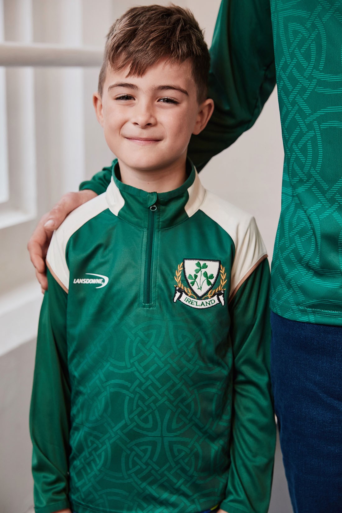 Ireland Celtic Sublimated Kids 1/4 Zip Top in Bottle Green