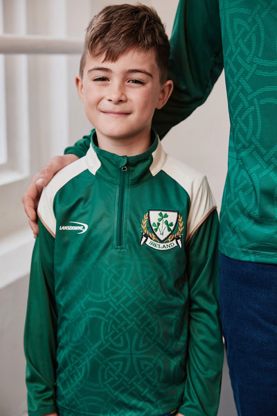 Ireland Celtic Sublimated Kids 1/4 Zip Top in Bottle Green