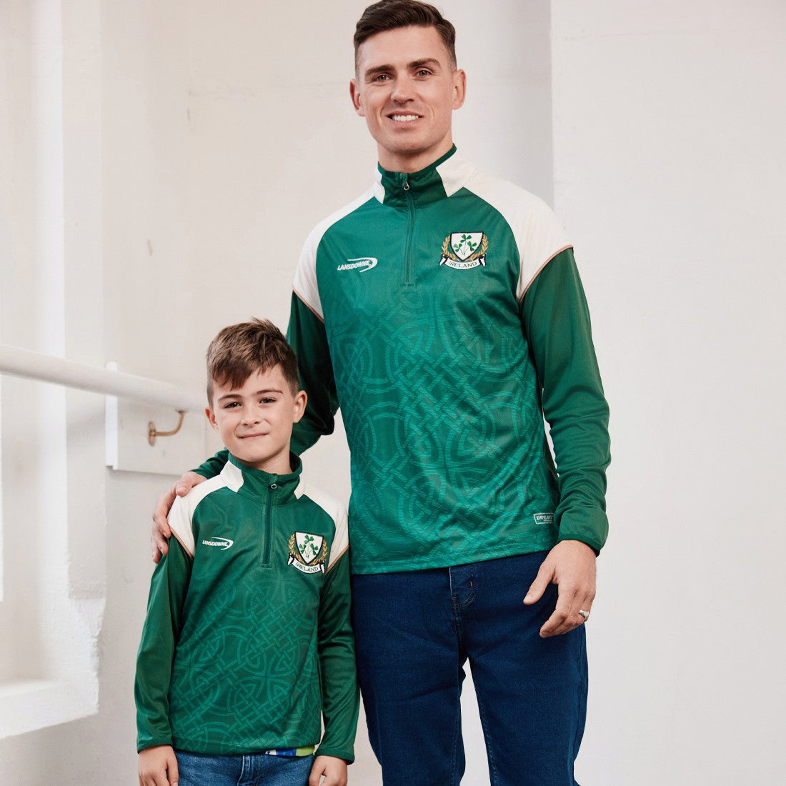 Ireland Celtic Sublimated Kids 1/4 Zip Top in Bottle Green