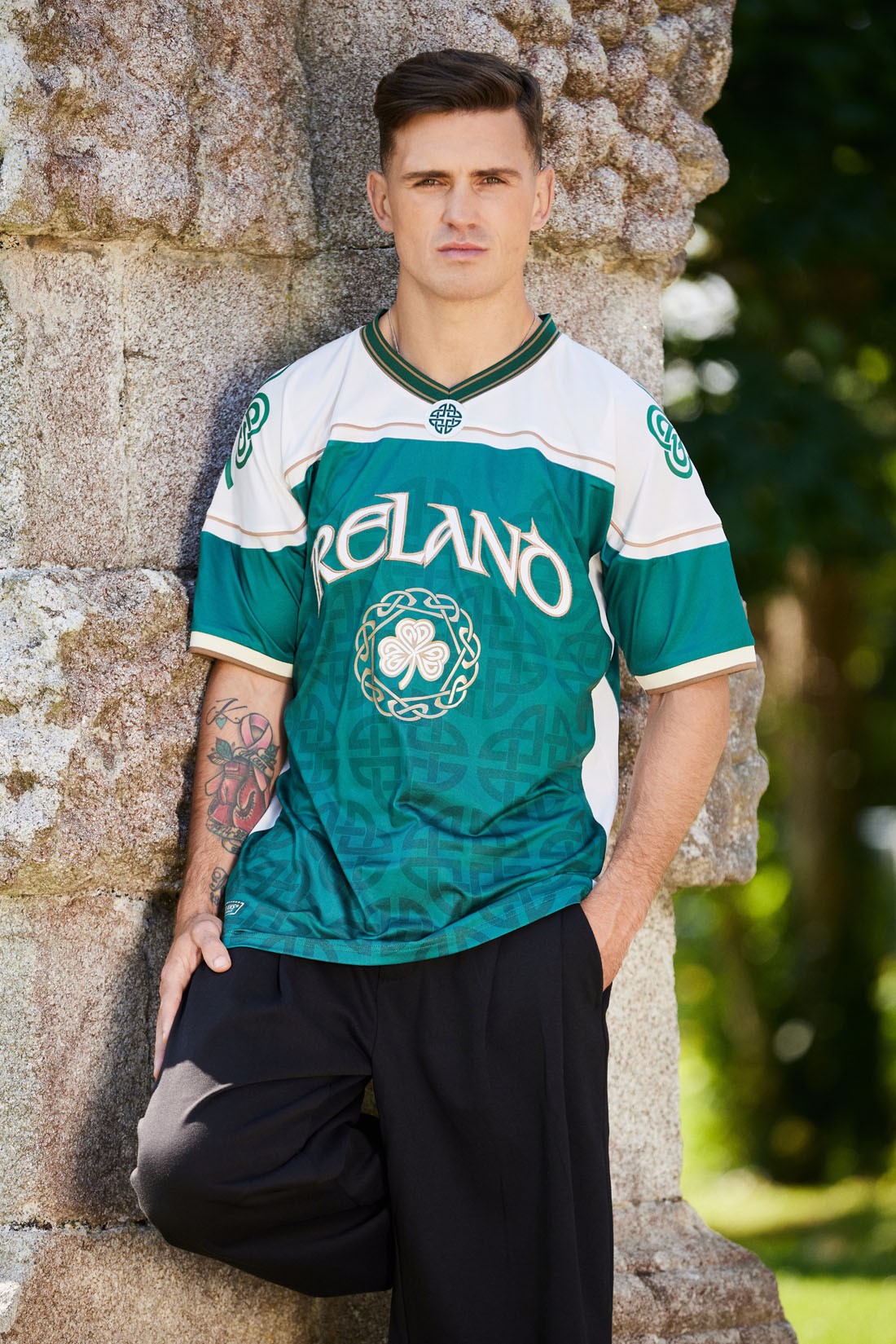 Ireland Celtic USA Football Top in Green & Cream