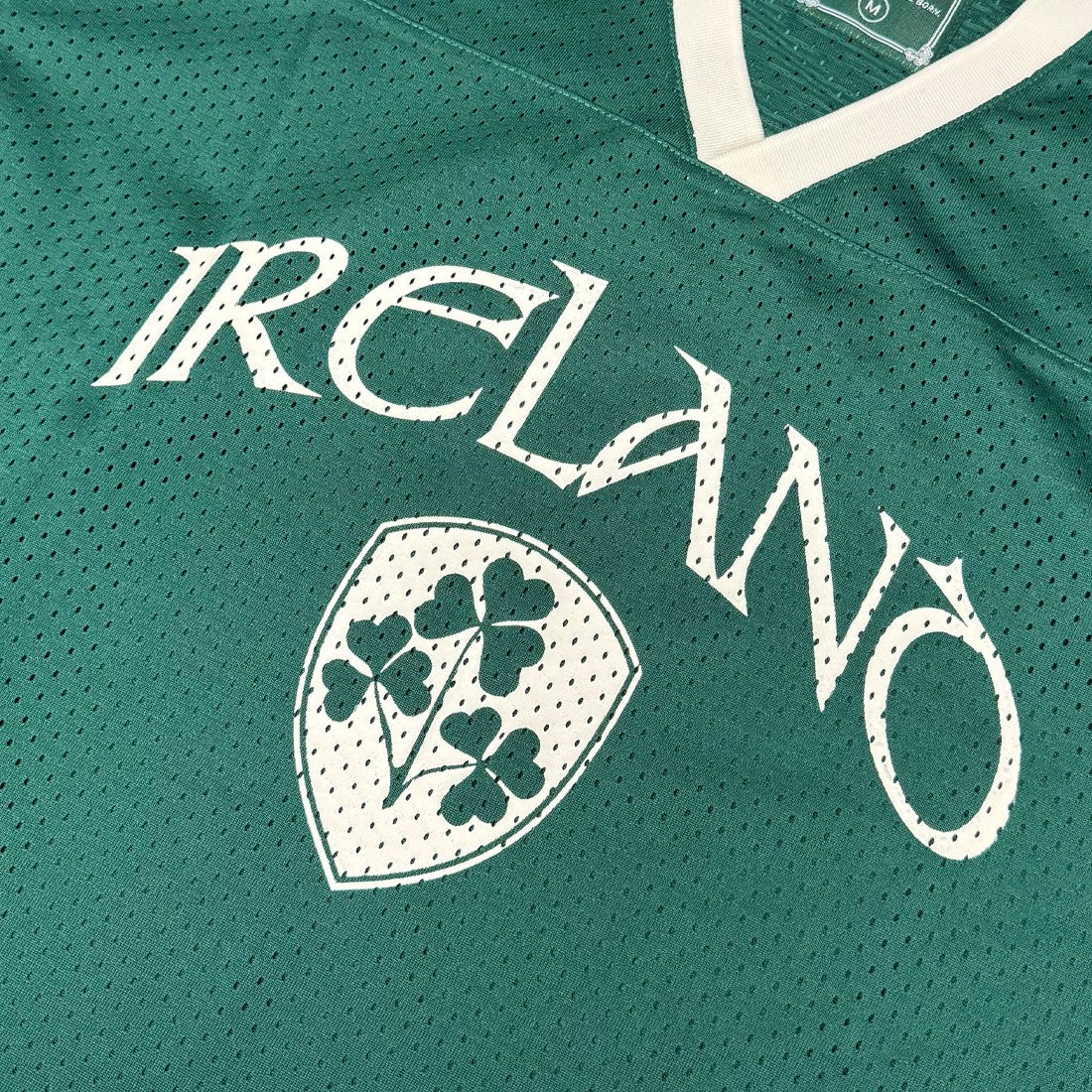 Ireland Crest Long Sleeve Mesh Top in Green & Cream
