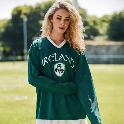 Ireland Crest Long Sleeve Mesh Top in Green & Cream