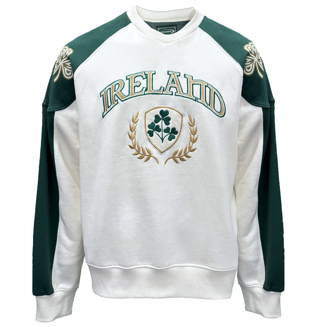 Ireland Crest V-Neck USA Top in Cream & Green