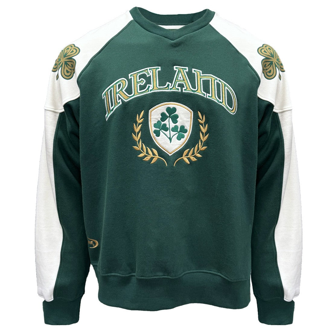 Ireland Crest V-Neck USA Top in Green & Cream