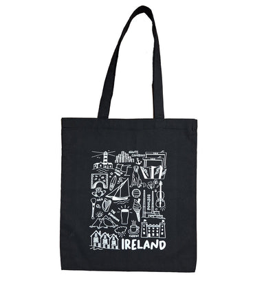 Ireland Doodle Tote Bag in Black
