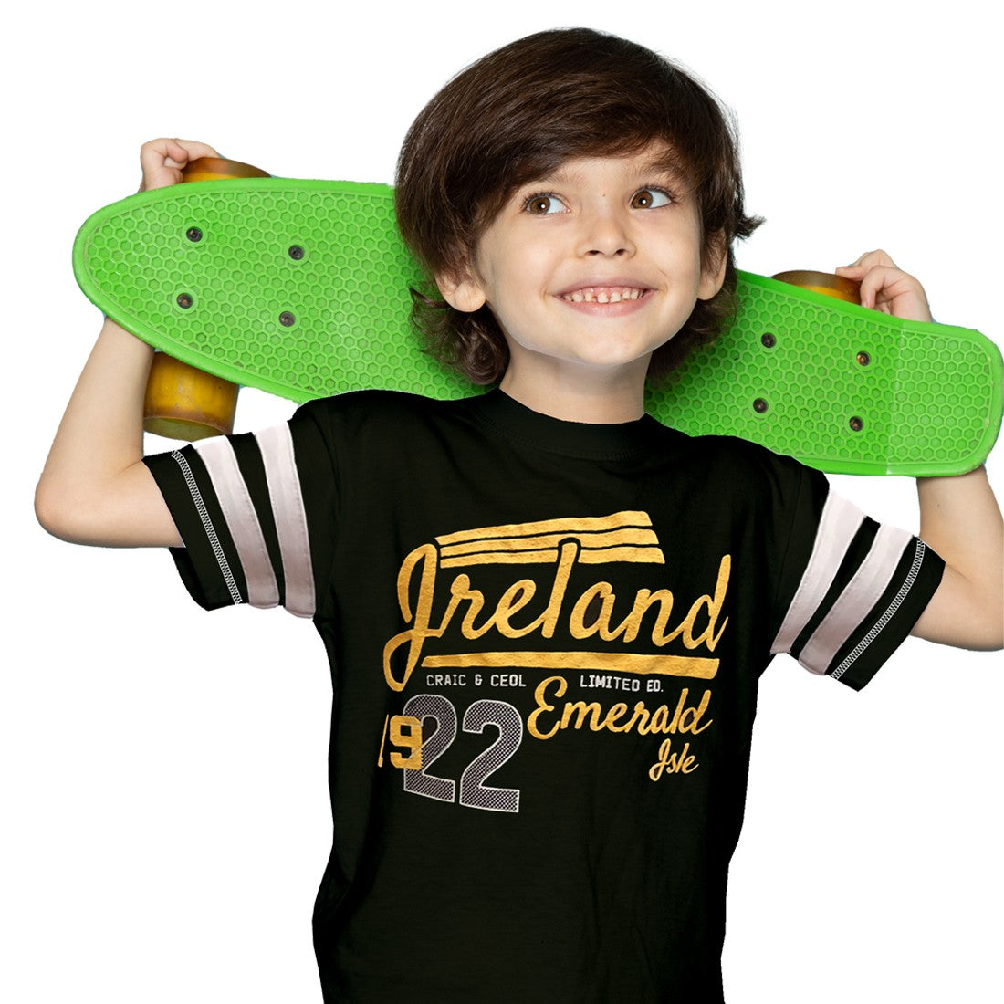Ireland Emerald Isle 1922 Kids Tape T-shirt in Bottle Green & Cream