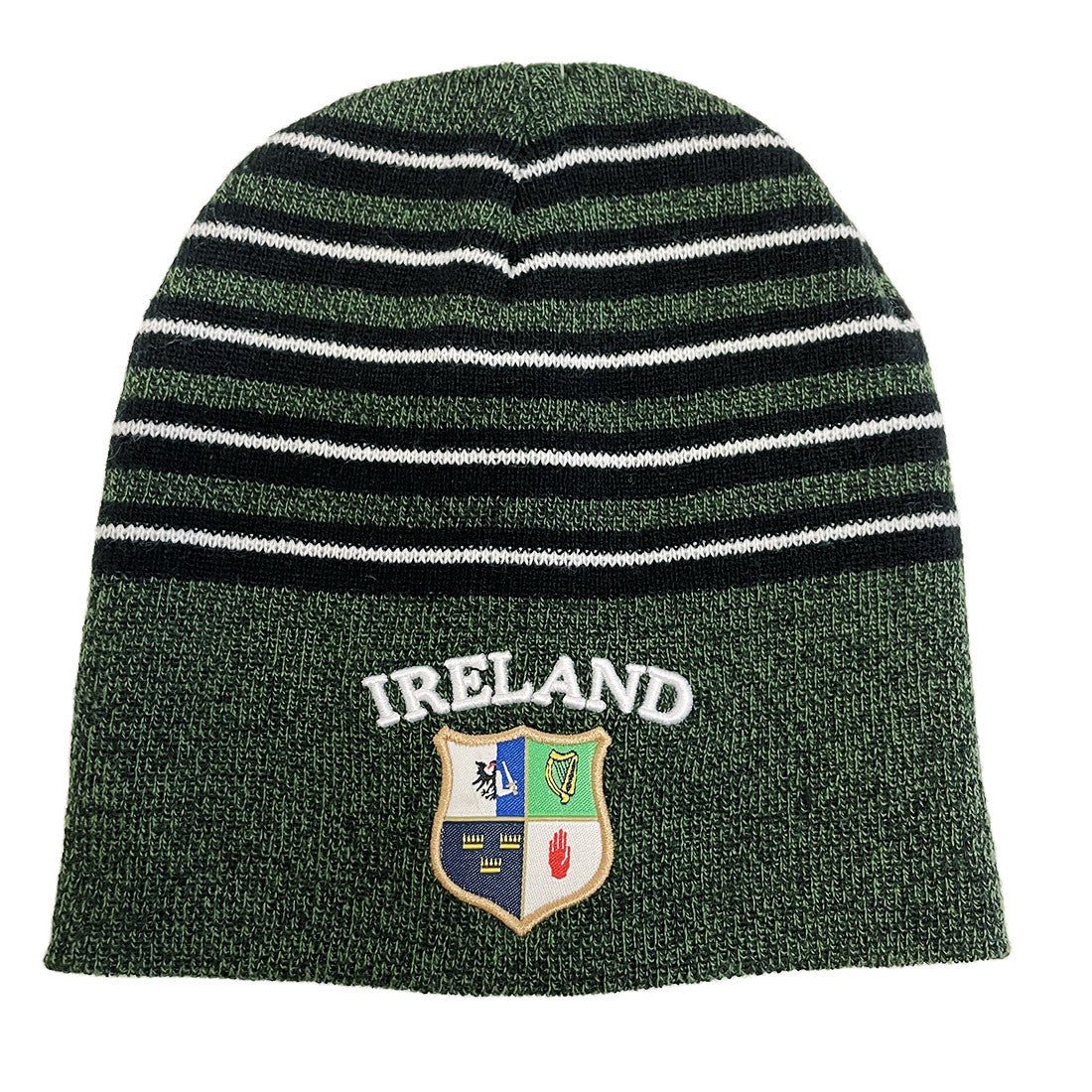 Ireland Four Provinces Grindle Stripe Beanie in Bottle Green & Black