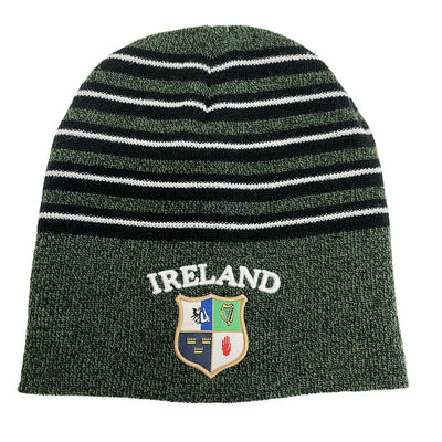 Ireland Four Provinces Grindle Stripe Beanie in Bottle Green & Black