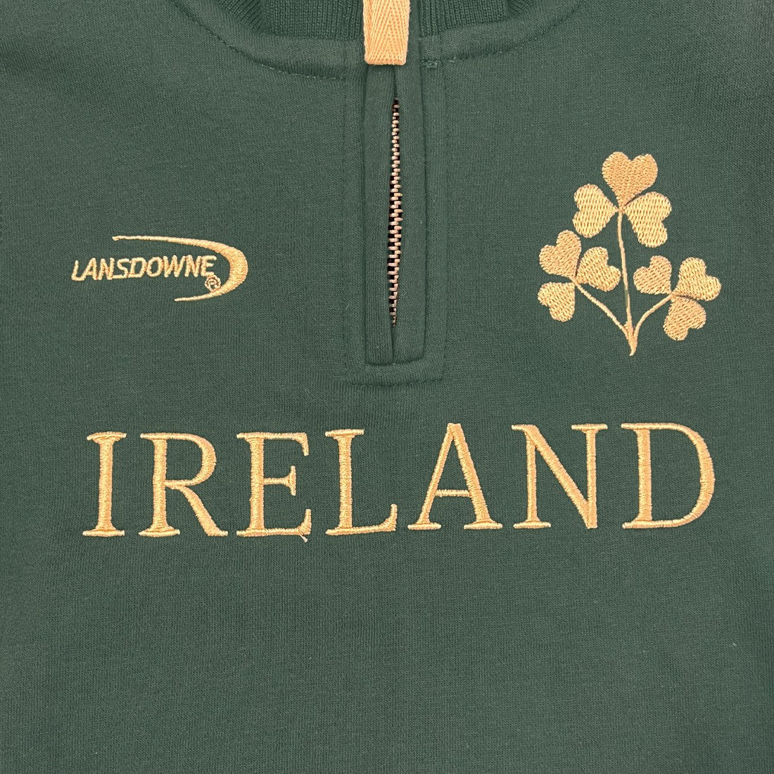 Ireland Gold Shamrock Kids 1/4 Zip Top in Bottle Green