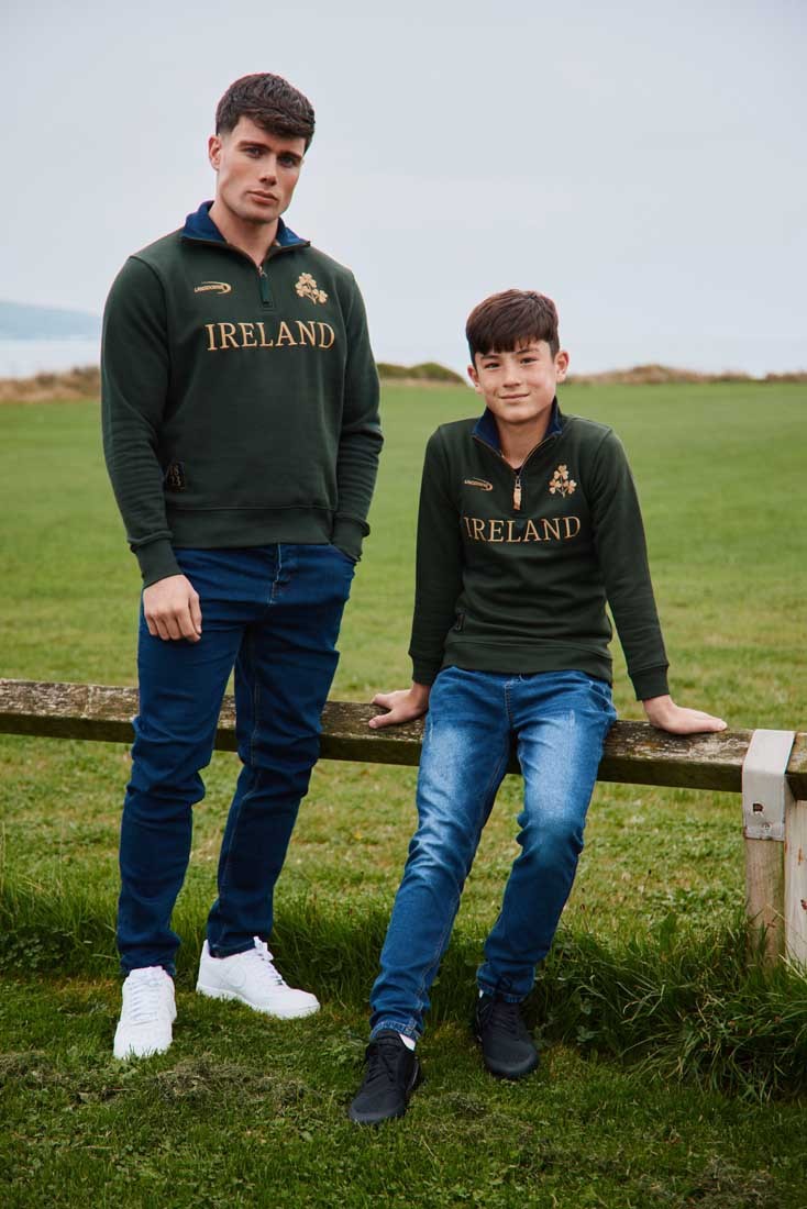Ireland Gold Shamrock Kids 1/4 Zip Top in Bottle Green