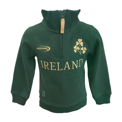 Ireland Gold Shamrock Kids 1/4 Zip Top in Bottle Green