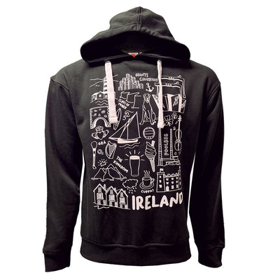 Ireland ‘Ireland Doodle’ Mens Hoodie in Black