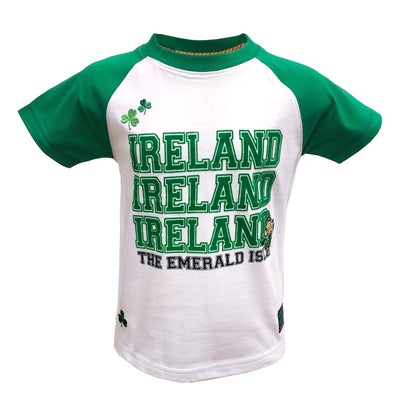 Ireland Kids Raglan T-shirt in White & Emerald