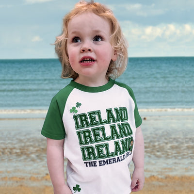 Ireland Kids Raglan T-shirt in White & Emerald