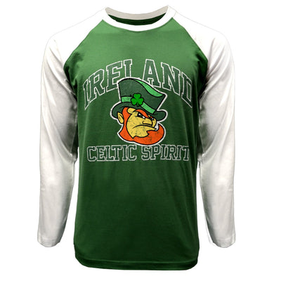 Ireland ‘Leprechaun Celtic Spirit’ Long Sleeve T-Shirt in Sage & White