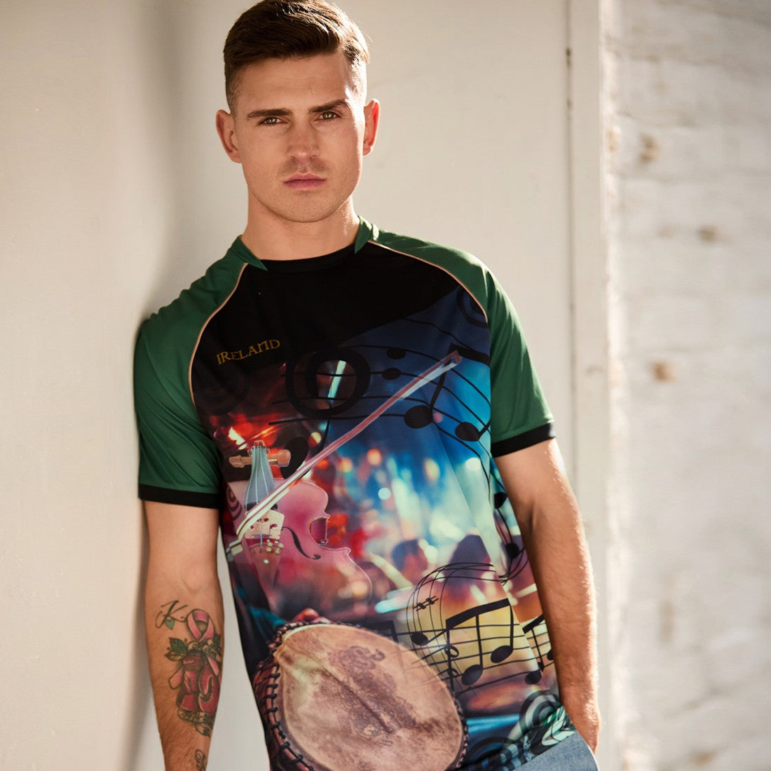 Ireland ‘Music’ Recycled Performance Top in Black & Bottle Green