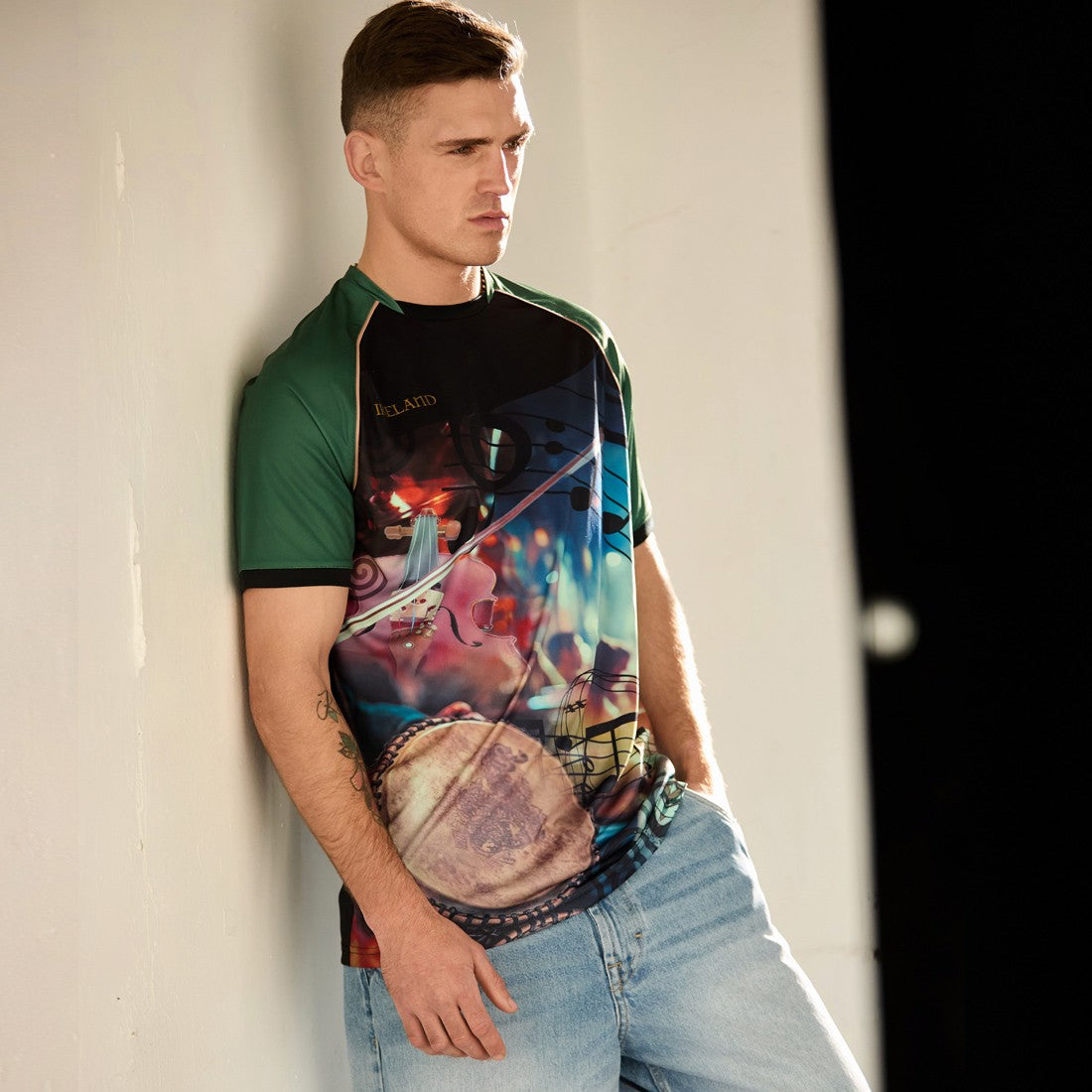 Ireland ‘Music’ Recycled Performance Top in Black & Bottle Green
