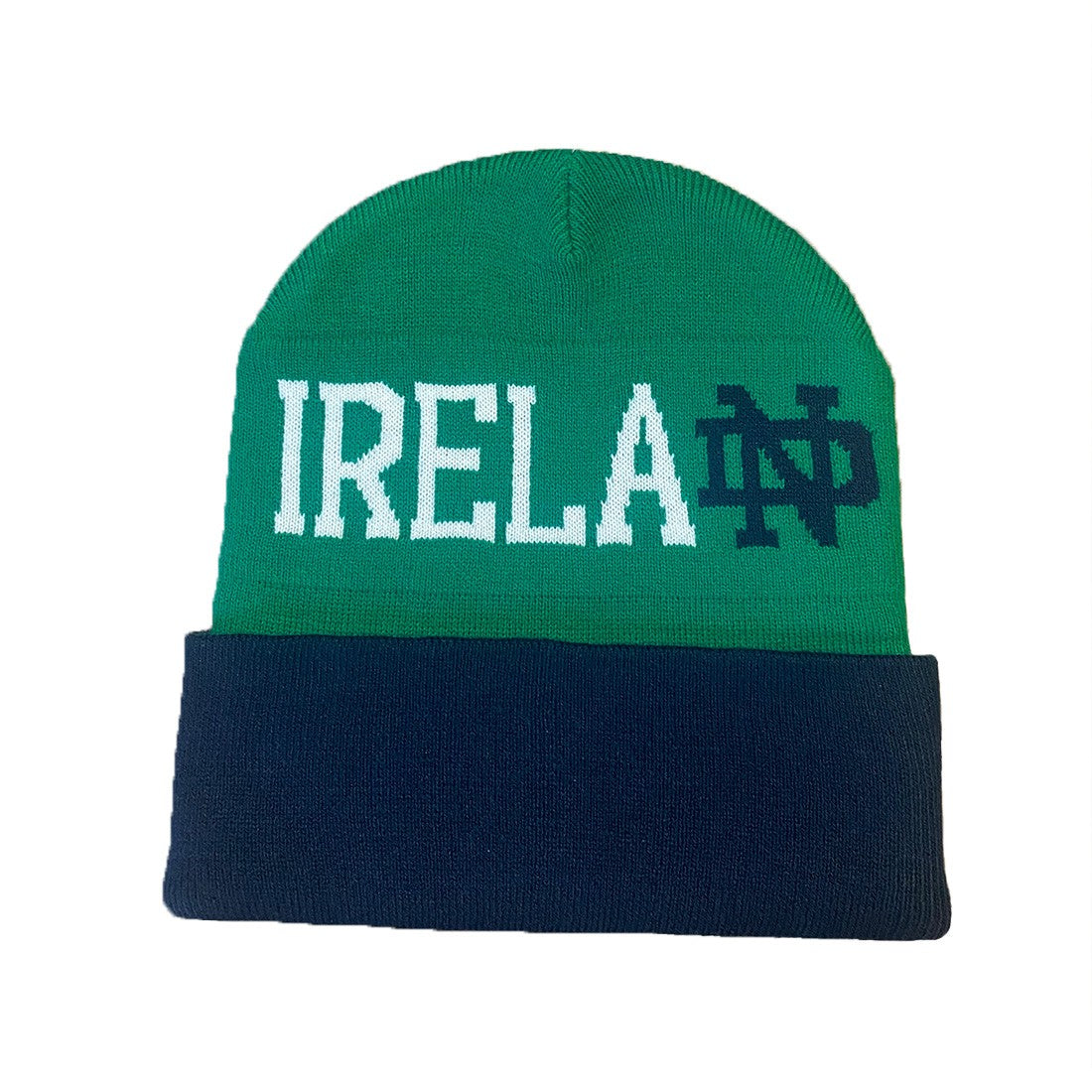 Ireland Notre Dame Beanie Hat in Emerald & Navy