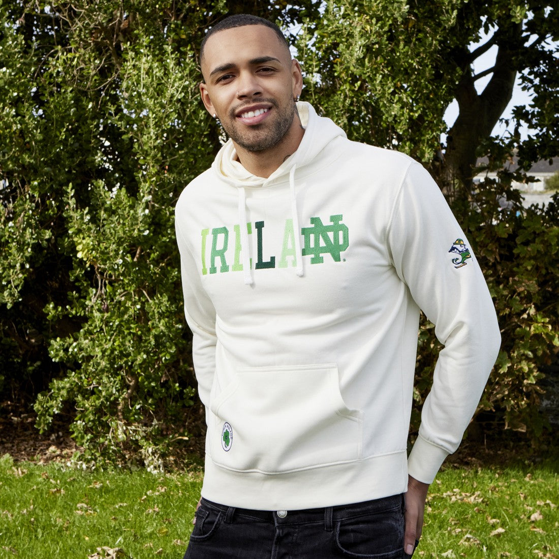 Ireland Notre Dame Hoodie in Cream & Green