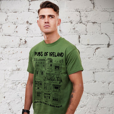 Ireland ‘Pubs of Ireland’ Mens T-Shirt in Sage