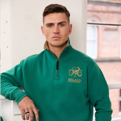 Ireland Shamrock 1/4 Zip Sweatshirt in Azure Green