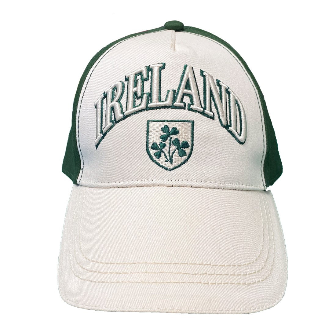Ireland Shamrock Crest Baseball Cap in Cream & Bottle Green